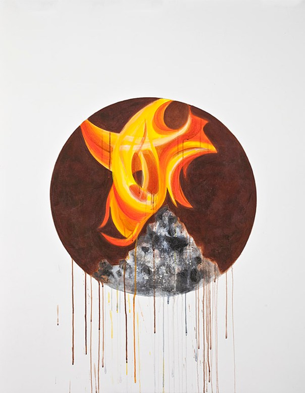 Leaping Flame-Acrylic on Gessoed Paper 51h x 39w 2014