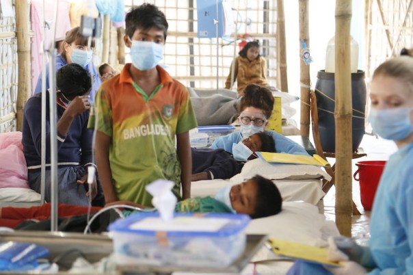 British nurses treating Rohingya children suffering from diphtheria in Bangladesh.